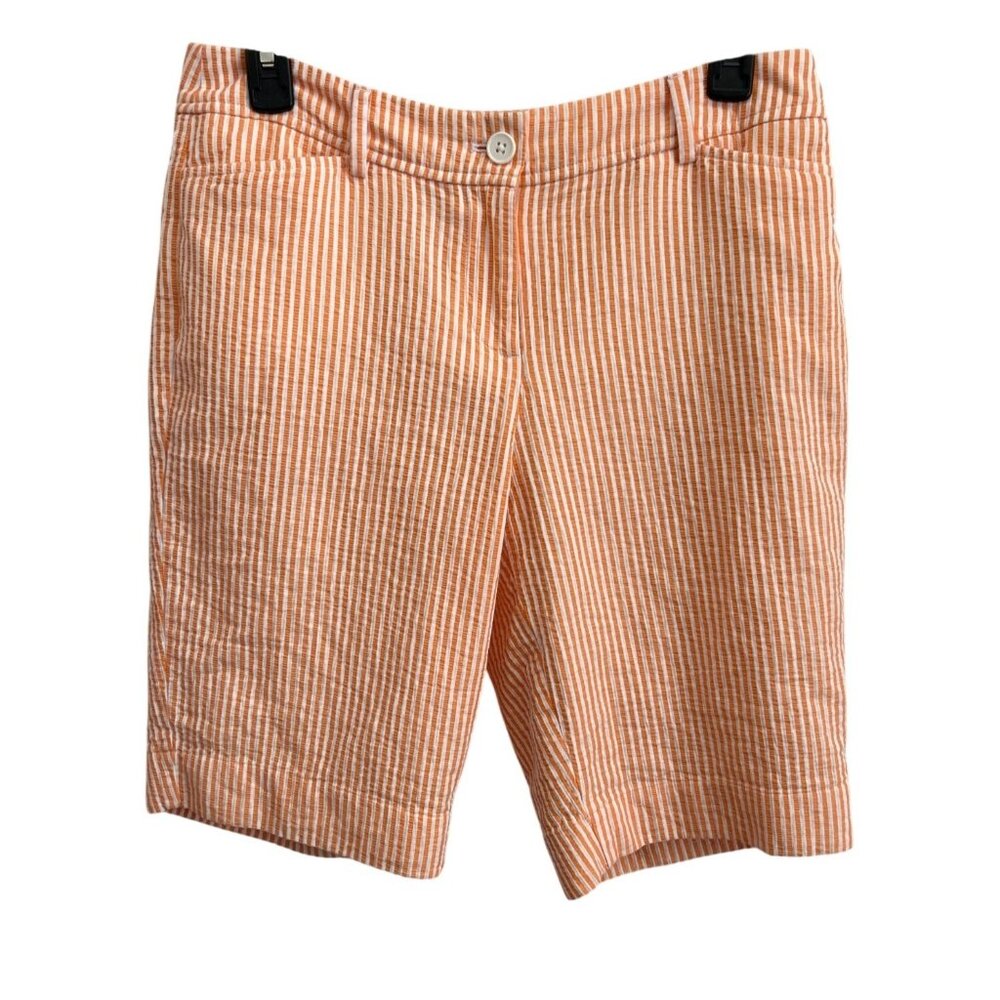 Talbots Womens Orange & White Striped Cotton Bermuda Shorts Size 4 Summer Vacay